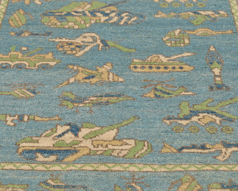 3x5 Blue Kuba Afghan Hand Knotted Wool Area Rug